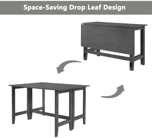 Merax Wooden 18"- 36" Extendable Rectangular Dining Table with Drop Leaf, Fits up to 4, Easy Assemble, Gray