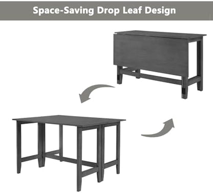 Merax Wooden 18"- 36" Extendable Rectangular Dining Table with Drop Leaf, Fits up to 4, Easy Assemble, Gray