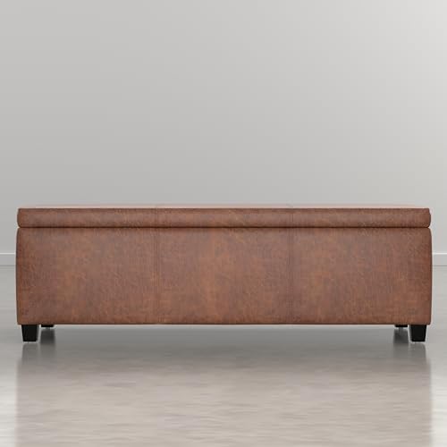 SIMPLIHOME Avalon 48" Vegan Leather Ottoman in Distressed Pecan Brown