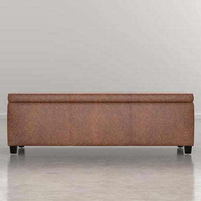 SIMPLIHOME Avalon 48" Vegan Leather Ottoman in Distressed Pecan Brown