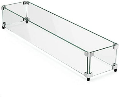 GASPRO 38.5 x 7.5 Inch Glass Wind Guard for Rectangular Fire Pit Table, Thick and Sturdy Tempered Glass Panel with Hard Aluminum Corner Bracket & Rubber Feet, Easy to Assemble