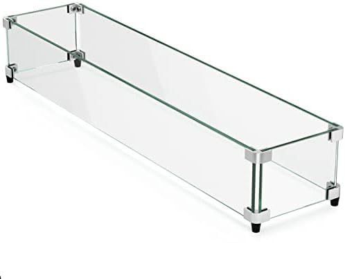 GASPRO 38.5 x 7.5 Inch Glass Wind Guard for Rectangular Fire Pit Table, Thick and Sturdy Tempered Glass Panel with Hard Aluminum Corner Bracket & Rubber Feet, Easy to Assemble