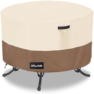 Round Patio Table Covers 36inch,100% Waterproof 600D Heavy Duty PatioTable Cover,Round Patio Table Covers for Outdoor Furniture,36"DIA x 23"H,Beige&brown.