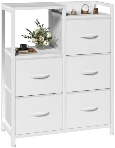 DUMOS White Dresser for Bedroom, 5 Drawer Small Fabric Closet Dresser