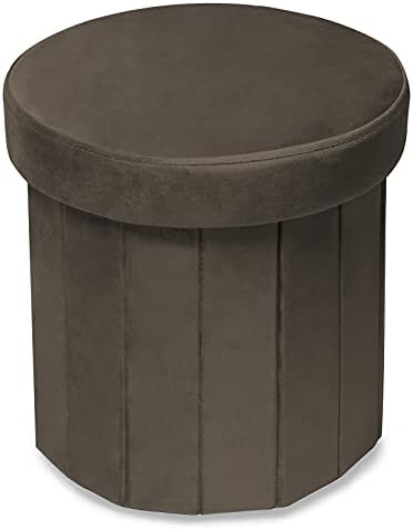 Phantoscope Storage Ottoman Round15 Inch, Velvet Folding Storage Boxes Footrest Foot Ottoman Toy Box, Padded Seat for Dorm Living Room Bedroom, Support 220lbs Coffee