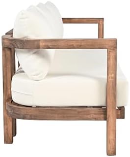 Merax 3 Seater Outdoor Acacia Wood Patio Sofa with Cushions for Porch, Garden, Backyard, Balcony, Brown wash, Beige Cushion