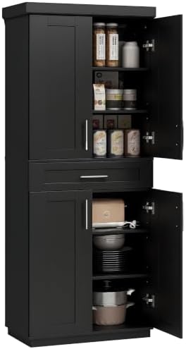 HOMCOM 72" Kitchen Pantry Cabinet Freestanding Storage Cabinet Black