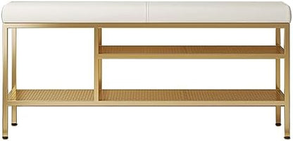 Multi-Function Entryway Bench, 3-Tier Shoe Rack with Seat, Storage Organizer Ottoman for Bedroom Hallway Closet, No Assembly Required, Space Saving Design for Small Spaces, Easy to Clean