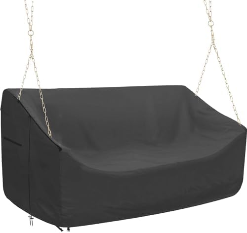 Porch Swing Cover Water-Resistant 600D Oxford Hanging Outdoor Swing Cover All Weather Protected Swing Covers for Outdoor Furniture (Black, 420D 63x28x(32-24) Inch)