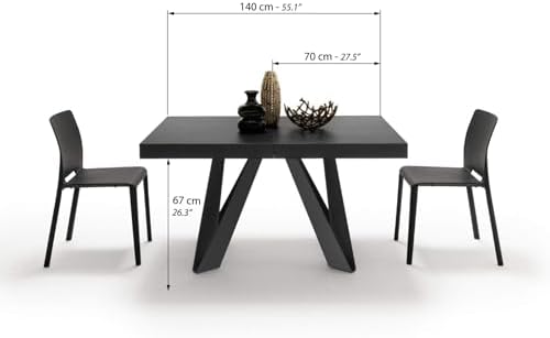 Mobili Fiver, Romina Extendable Table 55.1(86.6) x35.4 in, Ashwood Black with Black Iron Legs, Made in Italy