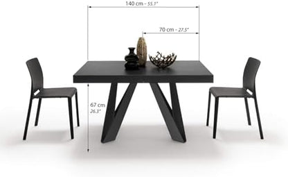Mobili Fiver, Romina Extendable Table 55.1(86.6) x35.4 in, Ashwood Black with Black Iron Legs, Made in Italy