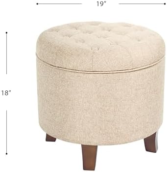 HomePop 19" Button Tufted Round Storage Ottoman - Tan Woven