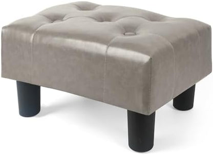 BRIAN & DANY Small Foot Stool, Leather Foot Stools with Legs, Stable Small Footstool for Living Room, Charcoal Gray