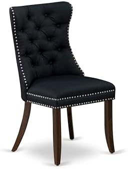 East West Furniture DAP8L24 Dallas Parson Dining Room Chairs - Button Tufted Nailhead Black Linen Fabric Upholstered Chairs, Set of 2, Antique Walnut