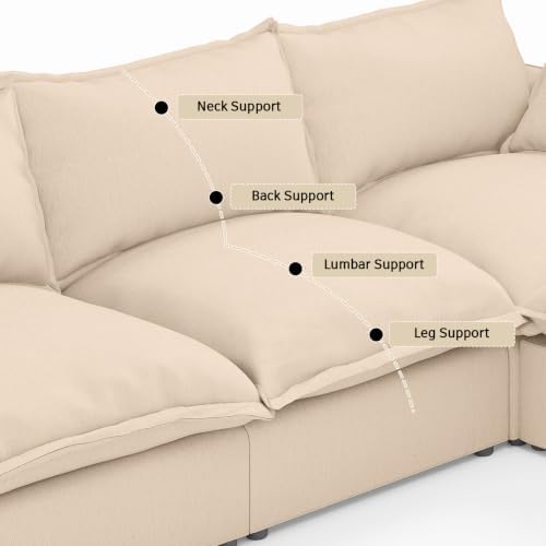 Cloud Modular Sectional Sofa,Down Filled Oversize Couch for Living Room,Deep Seat Convertible Couches,Sofa Covers Washable&Replaceable(4 Seater and 2 Ottoman,Khaki)