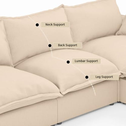 Cloud Modular Sectional Sofa,Down Filled Oversize Couch for Living Room,Deep Seat Convertible Couches,Sofa Covers Washable&Replaceable(4 Seater and 2 Ottoman,Khaki)
