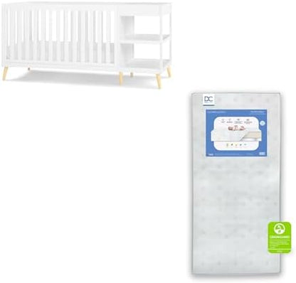Delta Children Essex 4-in-1 Convertible Crib and Changer, Bianca White w/Natural Twinkle Galaxy Dual Sided Recycled Fiber Core Crib and Toddler Mattress (Bundle)