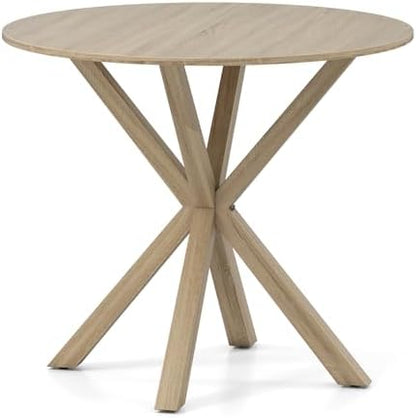 Tangkula 36" Round Dining Table, Mid-Century Modern Kitchen Table with Rubber Wood Legs, Vintage Table with Pedestal Base & Adjustable Foot Pads, Side Table for Home, Office, Bar (Oak)