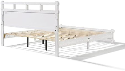 Merax California King Modern Farmhouse Wood Grain Bed Frame (Antique White)