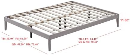 HOME DESIGN Zion Full Solid Wood Platform Bed, Low Profile Frame with Slatted Base, Dovetail Joinery, No Box Spring Needed – Antique White