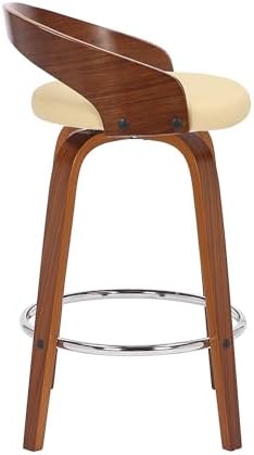 Armen Living Sonia 26" Counter Height Swivel Cream Faux Leather and Walnut Wood Bar Stool - Set of 3