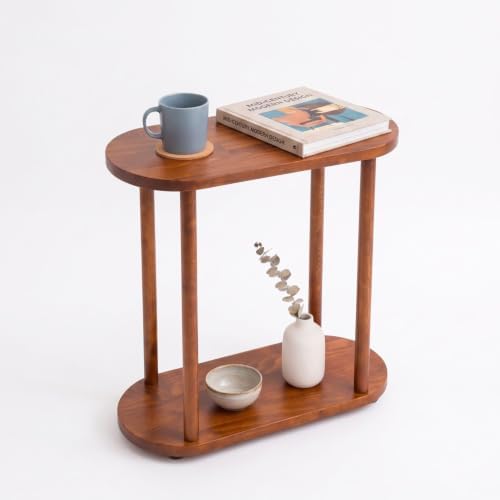 Oval Solid Wood Slim Side Table, Chestnut, Large