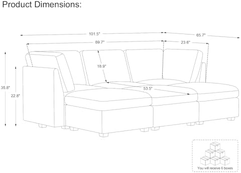 Belffin Modular Sectional Sofa with Sleeper Sofa, Oversized Cloud Couch with Extra Deep Seat, Upholstered 6 Seat Sectional Couches for Living Room, Plush Corduroy Light Grey