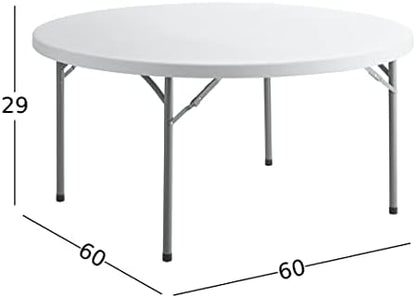 6 Pack 60" Round Granite White Plastic Folding Table - Heavy Duty Banquet, Party, Wedding Table - 5-Foot