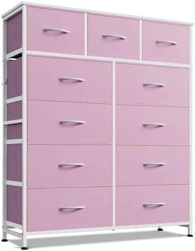 WLIVE 11 Drawer Dresser for Bedroom, Tall Chest of Drawers, A-Pink