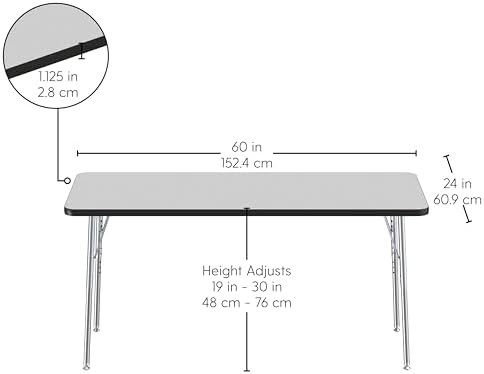 FDP 24" x 60" Rectangle Table with Swivel Glide Legs - Gray/Black/Silver