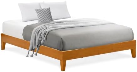 East West Furniture NVP-23-Q Queen Size Platform Bed Frame with 4 Hardwood Legs and 2 Extra Center Legs - Oak Finish
