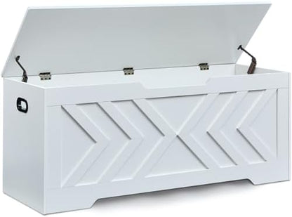 47.2” Storage Bench,Extra Large Wooden Storage Chest with 2 Safety Hinges,entryway Bench,Blanket Storage,Shoe Storage Bench for Entryway,Bedroom,Living Room,Easy Assembly. (White)