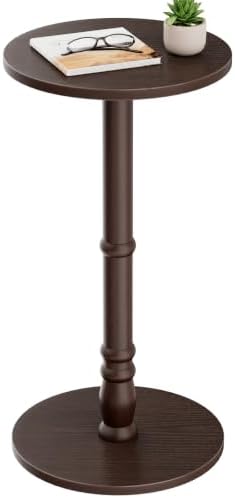 Round Side Table with Solid Wood Pillar, Small Drink Table