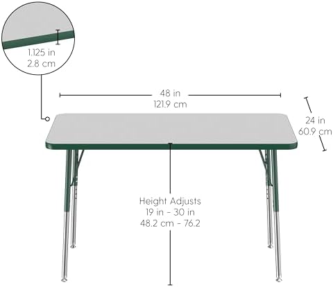 FDP 24" x 48" Rectangle Table with Swivel Glide Legs - Gray/Green