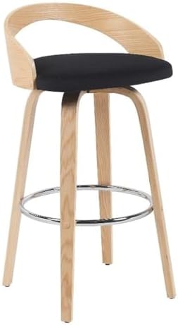 Armen Living Sonia Modern Swivel Bar Height Stool with Black Upholstered Seat and Patterned Oak Wood Finish Set of 3