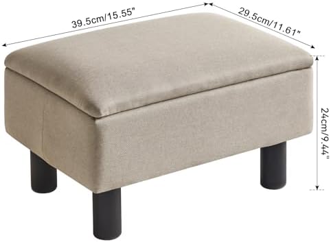 IBUYKE Storage Footstool Ottoman, Linen Fabric Footrest, Linen RF-BD223