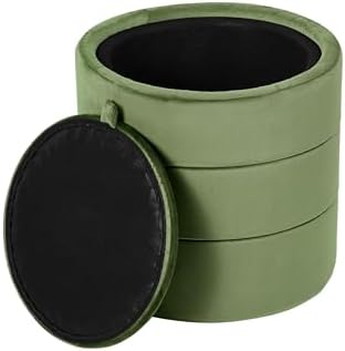 Spatial Order 18" Storage Round Ottoman - Green Velvet