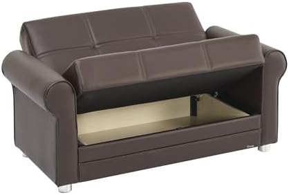Ottomanson Convertible Loveseat Futon Couch with Hidden Storage & Click-Clack Sleeper Mechanism – Firm Support Sleeper Loveseat for Living Room, Apartment & Guest Room, Brown