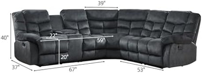 EBELLO Manual Reclining Sectional Sofa Set for Living Room, Soft Fabric Recliner Corner Sectional Couch with Center Console, Cup Holder and Storage, Grey