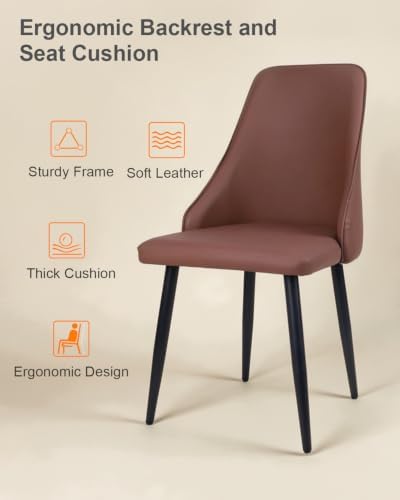Rose Brown Leather High Back Dining Chairs Set of 2
