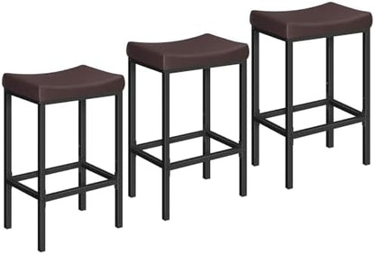 HOOBRO Bar Chairs, Set of 3 Counter Height Saddle Stools with Curved Surface, 24.8 Inches, 2.4" Thick Upholstery, for Kitchen and Dining Room, Brown and Black BC10BYP301