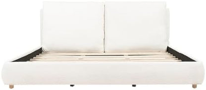 Merax King Boucle Platform Bed with 2 Removable Headboard Pillows, White