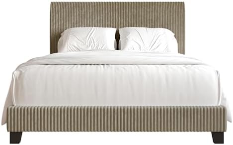 Full Corduroy Velvet Upholstered Bed, Gold