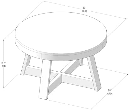 Plank+Beam Classic Coffee Table, 30 Inch, Round, Seashell Wirebrush