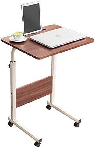 soges 23.6 inches Mobile Side Desk with Tablet Slot Height Adjustable Laptop Cart Stand Portable Laptop Desk Workstation with Wheels Walnut CXYM-5/3-60HW