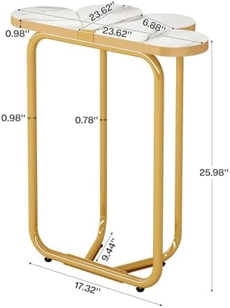 Tribesigns Narrow Side Table, Half-Flower Accent Side Table with Stylish Gold Frame, White and Gold End Tables, 26-Inch Tall Faux Marble Nightstand for Bedroom