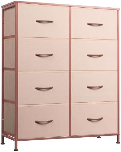 WLIVE 8 Drawer Fabric Dresser for Bedroom, Tall Storage Tower, Pink