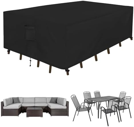 Easy-Going Rectangle Patio Furniture Cover Waterproof Outdoor Dining Table and Chair Cover Anti-UV Outside Sectional Sofa Set Covers (124"L x 71"W x 28"H, Black)