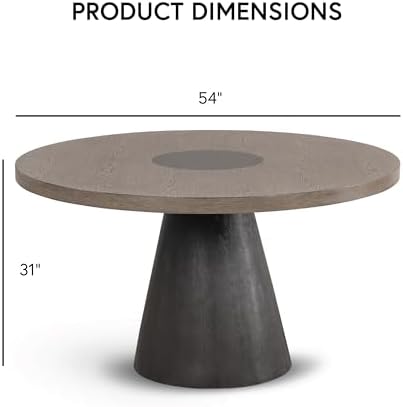 Furniture of America Demi Modern Solid Wood 54-inch Round Dining Table with Cone-Shaped Pedestal Base, Two-Tone Design, Seats up to 4, for Home Kitchen, Living Room, Dinettes, Rustic Oak/Dark Walnut