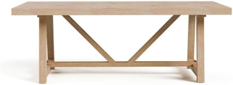 Furniture of America Wellen Farmhouse 84-Inch Rectangle Solid Wood Dining Table with Plank and Beam Base, Trestle Design, Seats Up to 8, for Kitchen, Home Office, Natural Oak